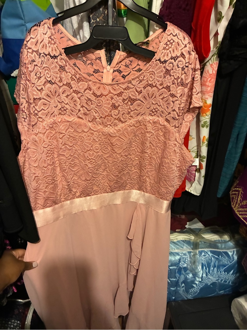Miusol Lace Overlay Chemise in Blush Pink